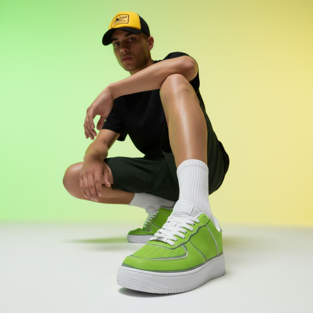 LIME STRIDE -  Low-Top Leather Sports Sneakers