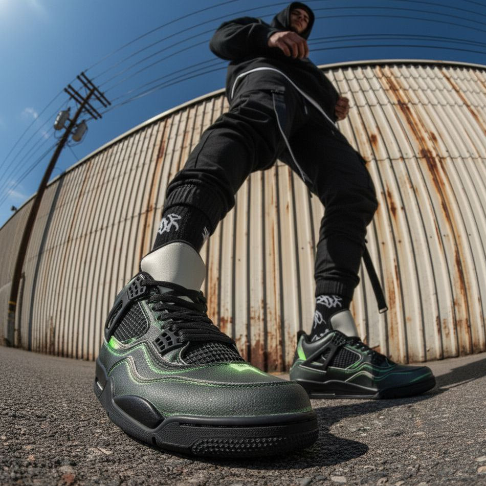 GREEN FLASH - Basketball Sneakers -Black Sole