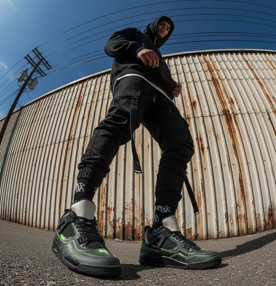 GREEN FLASH - Basketball Sneakers -Black Sole