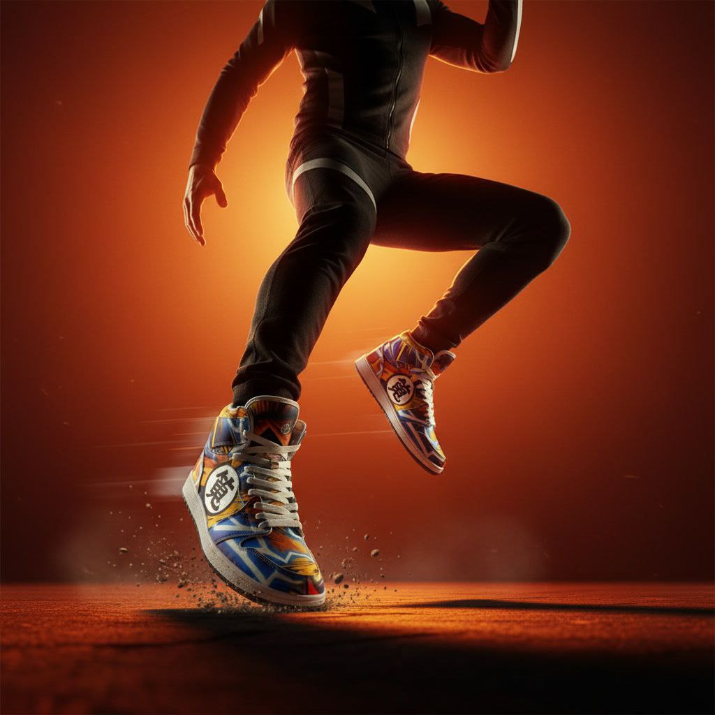 DRAGON BALL Z Edition Black High-Top Leather Sneakers - Tongue Printable